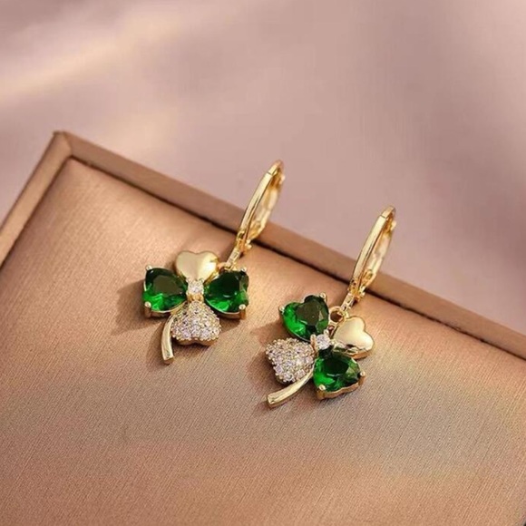 Cubic Zirconia Shamrock Earrings - Picture 2 of 7